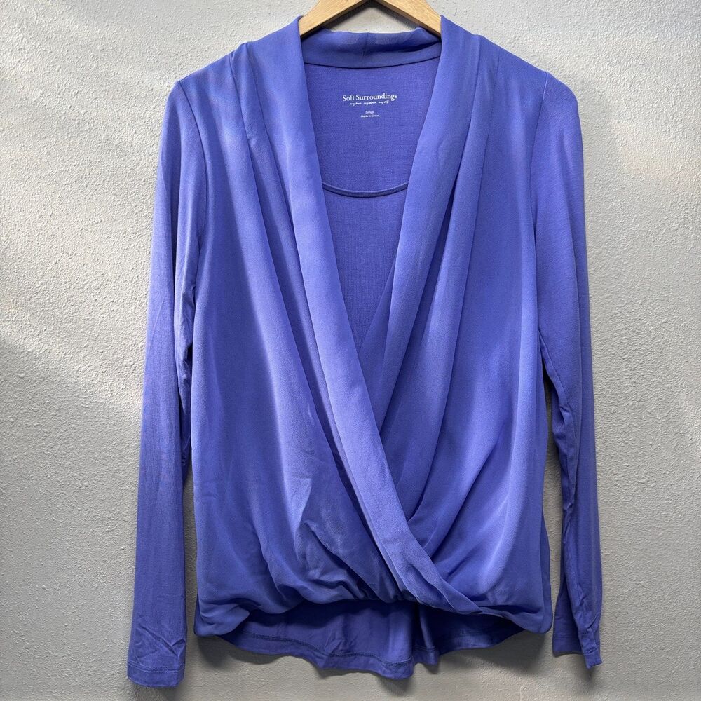 Soft Surroundings Anouk Top Blouse Blue Periwinkle V Neck Stretch Soft sz S